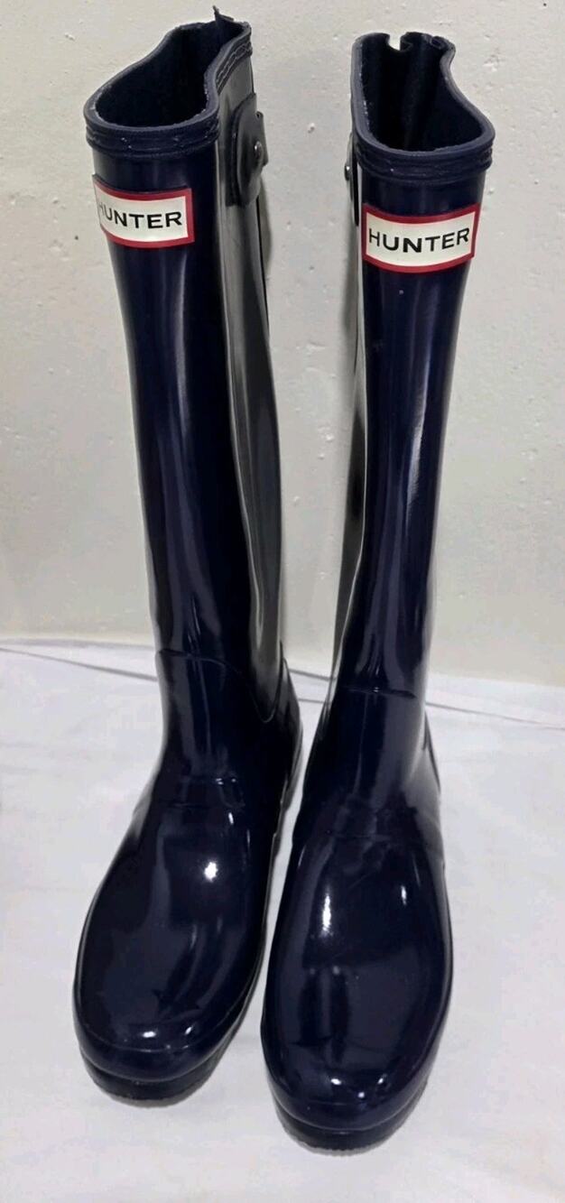Hunter Womens Original Tall Back Adjustable Waterproof Rain Boots Glossy Navy 8